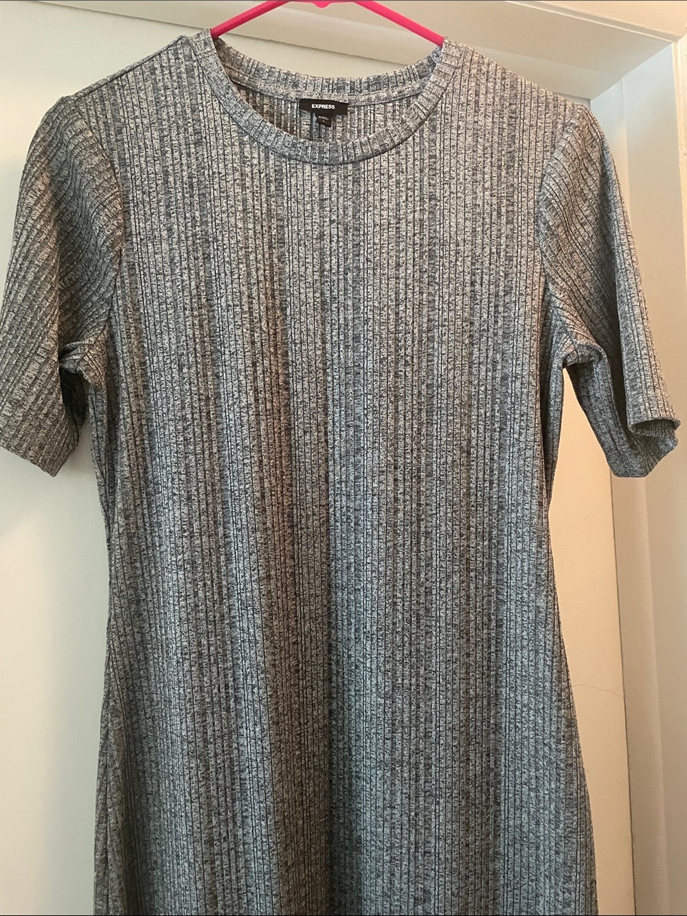 Express Gray Ribbed Short-Sleeve Dress